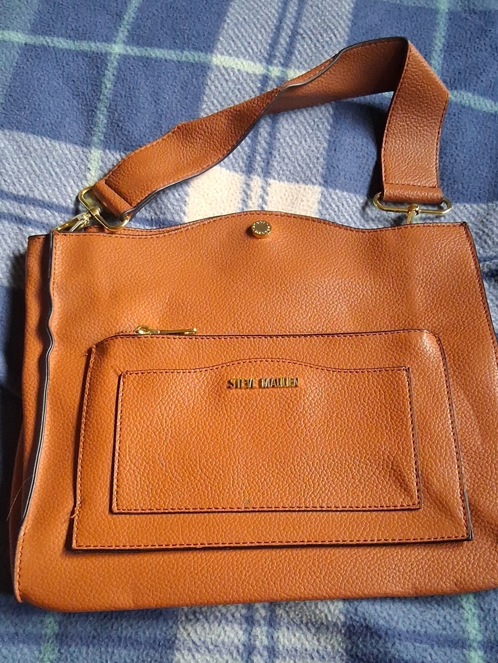 Steve Madden Cognac Pebbled Leather Shoulder Tote